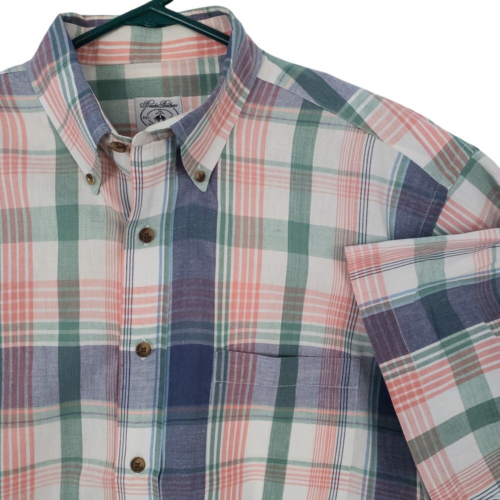 Brooks Brothers Sport Shirt Mens Large Multi Plaid Short Sleeve India Cotton